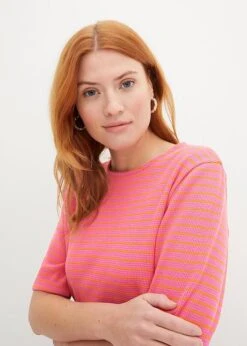 T-shirt Rayé à Demi-manches En Jersey Texturé 16 T-shirt Rayé à Demi-manches En Jersey Texturé -Venus Mode Winkel 23229766 GDVDu267