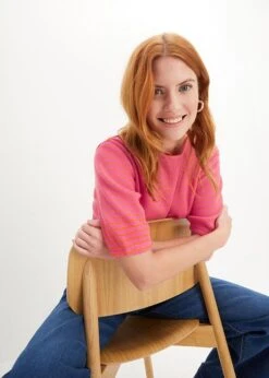 T-shirt Rayé à Demi-manches En Jersey Texturé 17 T-shirt Rayé à Demi-manches En Jersey Texturé -Venus Mode Winkel 23229771 hbyq14oj