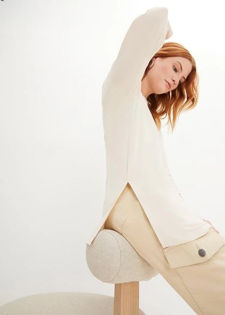 T-shirt En Viscose, Col Bateau, Manches 7/8 Et Longue Fente Sur Le Côté 9 T-shirt En Viscose, Col Bateau, Manches 7/8 Et Longue Fente Sur Le Côté - Afbeelding 7