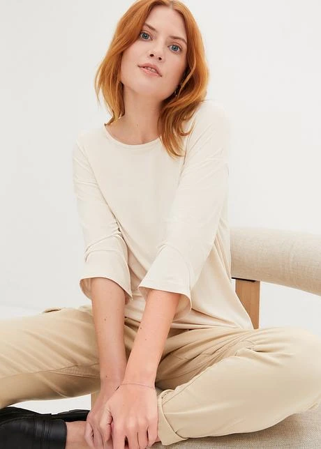 T-shirt En Viscose, Col Bateau, Manches 7/8 Et Longue Fente Sur Le Côté 7 T-shirt En Viscose, Col Bateau, Manches 7/8 Et Longue Fente Sur Le Côté - Afbeelding 5