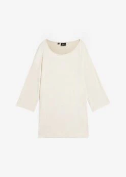 T-shirt En Viscose, Col Bateau, Manches 7/8 Et Longue Fente Sur Le CÎté