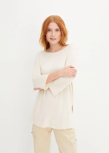 T-shirt En Viscose, Col Bateau, Manches 7/8 Et Longue Fente Sur Le Côté 4 T-shirt En Viscose, Col Bateau, Manches 7/8 Et Longue Fente Sur Le Côté - Afbeelding 2