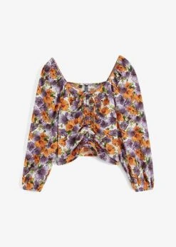 Rainbow T-shirt Manches Longues Imprimé Avec Fronces