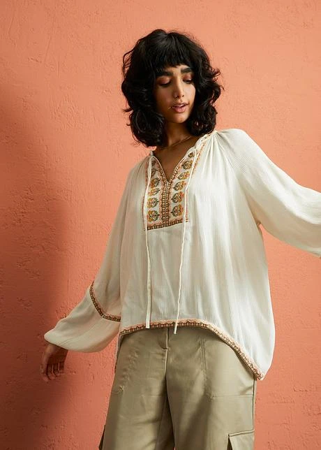 Rainbow Blouse En Viscose Texturée Avec Broderies 4 Rainbow Blouse En Viscose Texturée Avec Broderies - Afbeelding 2