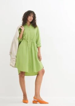 Robe-chemise Longueur Genou De Style Utilitaire En Lin Majoritaire Avec élastique à La Taille -Venus Mode Winkel 24027290 eBckpXNk