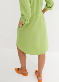 Robe-chemise Longueur Genou De Style Utilitaire En Lin Majoritaire Avec élastique à La Taille -Venus Mode Winkel 24027299 i9cPlwSK