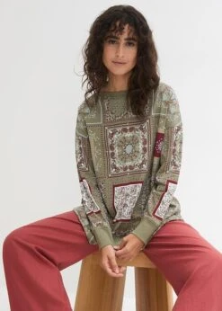 T-shirt Manches Longues Imprimé Patchwork, Manches Volantées -Venus Mode Winkel 24028356 7MPtViSY