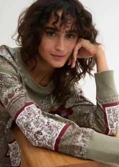 T-shirt Manches Longues Imprimé Patchwork, Manches Volantées -Venus Mode Winkel 24028357 TBBhDT8V