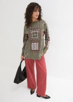 T-shirt Manches Longues Imprimé Patchwork, Manches Volantées -Venus Mode Winkel 24028360 XIWv5SXB