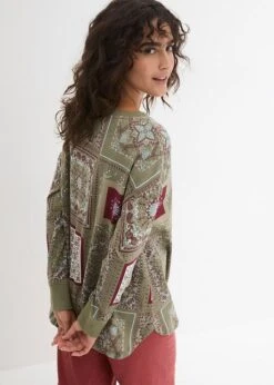 T-shirt Manches Longues Imprimé Patchwork, Manches Volantées -Venus Mode Winkel 24028362 5CKm99pQ