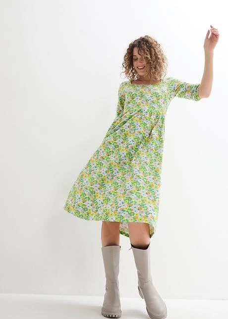 Robe Midi En Jersey De Coton Avec Poches Et Encolure Carrée Profonde 4 Robe Midi En Jersey De Coton Avec Poches Et Encolure Carrée Profonde - Afbeelding 2