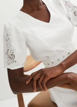 PREMIUM Robe 100 % Lin Avec Broderies Et Ceinture -Venus Mode Winkel 24033444 kTPPT305