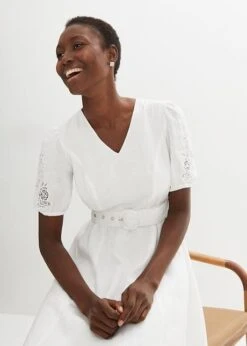 PREMIUM Robe 100 % Lin Avec Broderies Et Ceinture -Venus Mode Winkel 24033446 1mX7q5jW